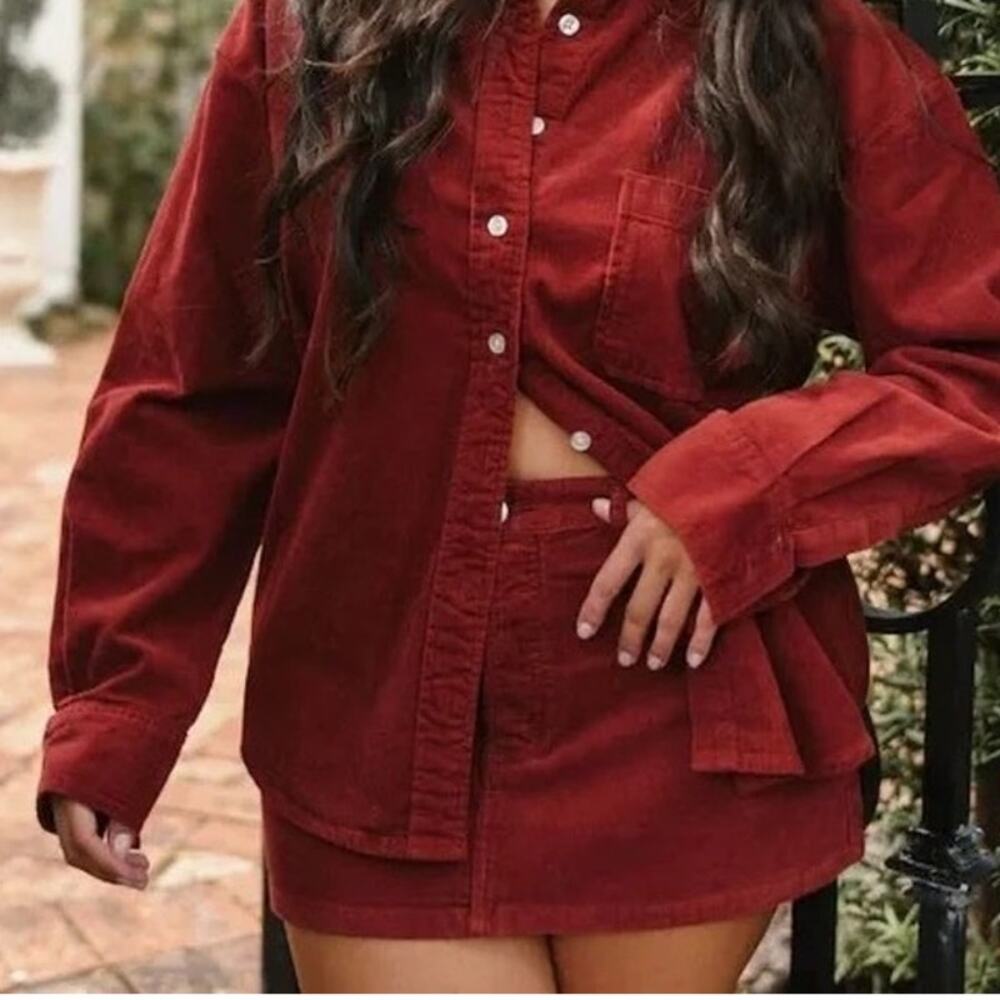 Parke Corduroy Mini Skirt Size 30 Rust Red Brown Cranberry Button Fly